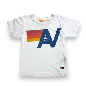 Aviator Nation White Tee with Blue and Red-Orange Logo
